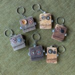 handmade wooden robot keychains